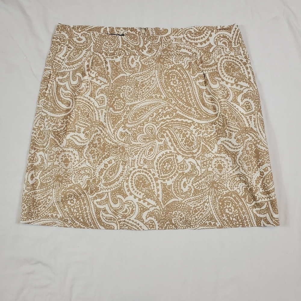 LANDS END Tan and white paisley print skirt Size 16P